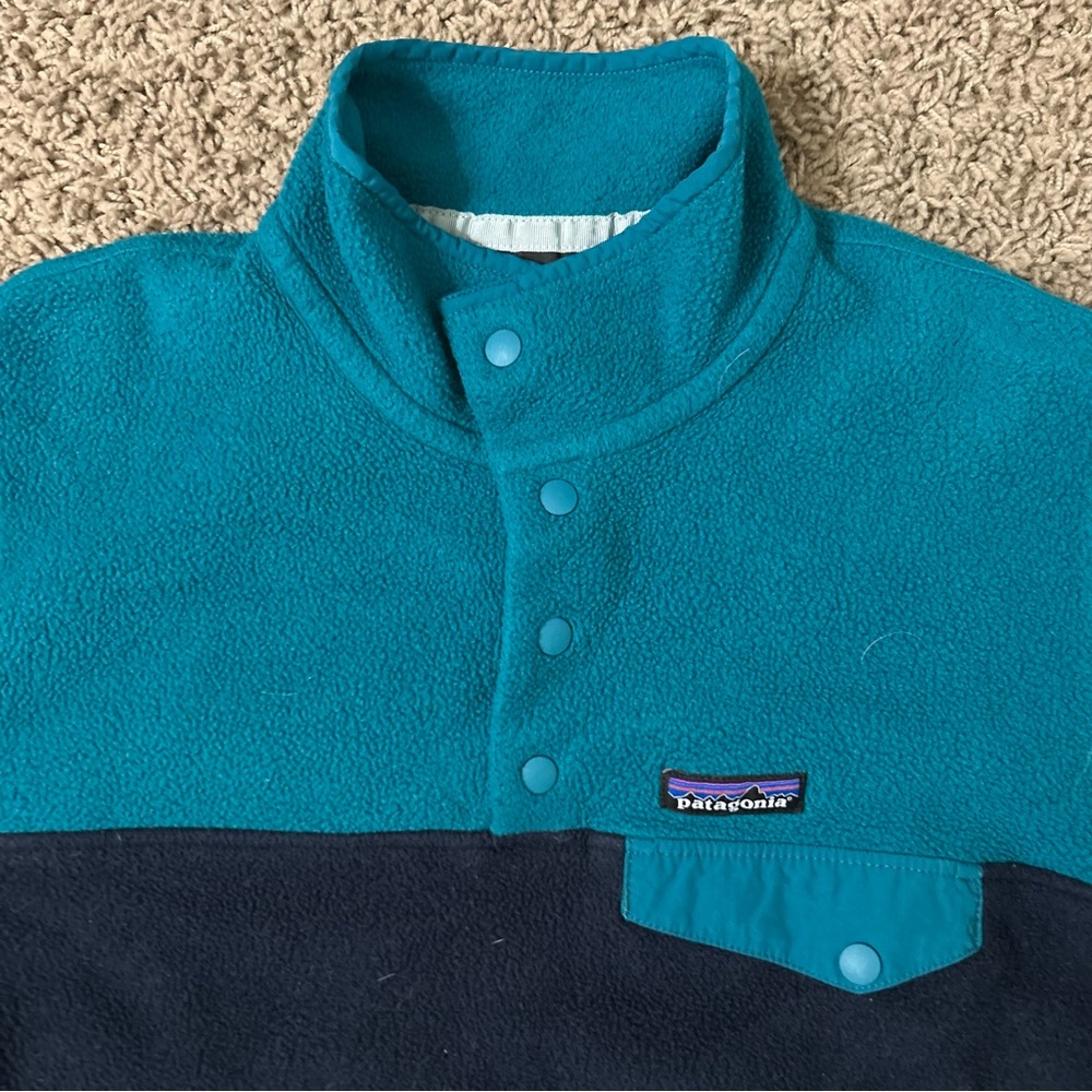 Patagonia Synchilla Womens Snap T Pullover Fleece Medium Blue Green Jacket 25455 - Picture 2 of 8